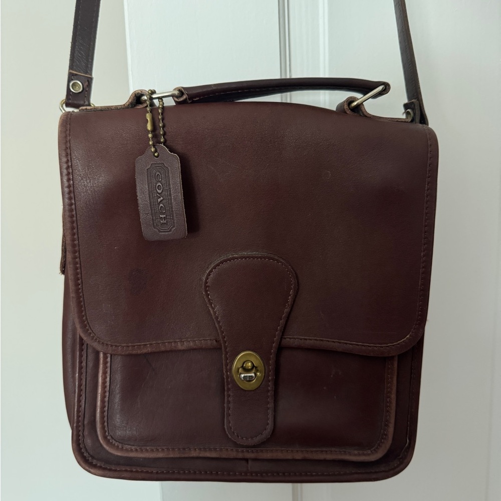 Vintage 90s Coach Brown Leather Messenger Bag